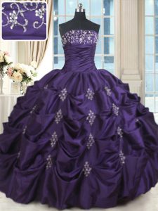 Custom Designed Purple Quinceanera Dress Military Ball and Sweet 16 and Quinceanera and For with Beading and Appliques Strapless Sleeveless Lace Up