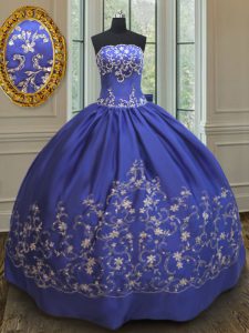 Stunning Taffeta Strapless Sleeveless Lace Up Embroidery and Bowknot Quinceanera Gowns in Royal Blue