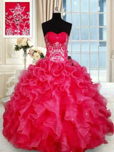 Floor Length Red Ball Gown Prom Dress Sweetheart Sleeveless Lace Up
