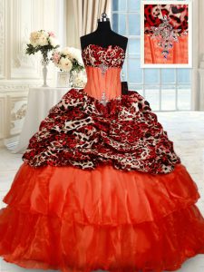 Deluxe Orange Red Sweetheart Lace Up Beading 15 Quinceanera Dress Brush Train Sleeveless