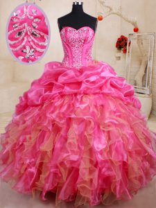 Pick Ups Sweetheart Sleeveless Lace Up Quinceanera Gowns Hot Pink Organza