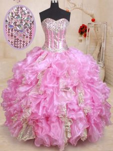 Sequins Sweetheart Sleeveless Lace Up 15 Quinceanera Dress Lilac Organza