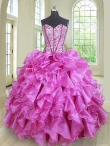 Floor Length Lilac Quinceanera Dress Organza Sleeveless Beading and Ruffles
