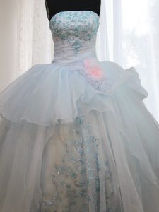 Adorable Light Blue Lace Up Sweet 16 Quinceanera Dress Appliques and Hand Made Flower Sleeveless Floor Length