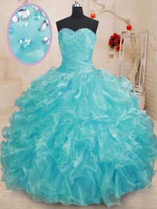 Sophisticated Sweetheart Sleeveless Organza Quinceanera Dress Beading and Ruffles Lace Up