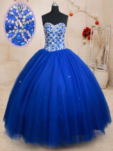 Royal Blue Sleeveless Beading Floor Length Quinceanera Dresses