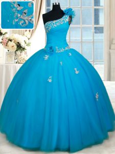 Nice One Shoulder Sleeveless Zipper Teens Party Dress Baby Blue Tulle