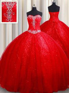 Sweetheart Sleeveless Lace Up Quinceanera Dresses Red Tulle
