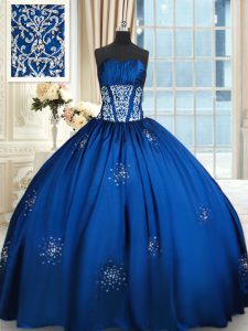 Suitable Royal Blue Taffeta Lace Up 15 Quinceanera Dress Sleeveless Floor Length Beading