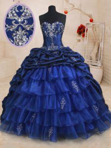 Clearance Pick Ups Ruffled Brush Train Ball Gowns Ball Gown Prom Dress Royal Blue Sweetheart Organza and Taffeta Sleeveless With Train Lace Up