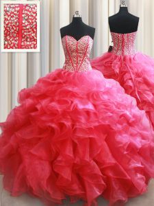 Noble Sweetheart Sleeveless Organza 15 Quinceanera Dress Beading and Ruffles Lace Up