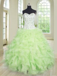 Cute Floor Length Yellow Green Quinceanera Gown Sweetheart Sleeveless Lace Up