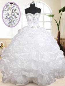 Classical Pick Ups White Sleeveless Organza Lace Up Quinceanera Gowns for Military Ball and Sweet 16 and Quinceanera