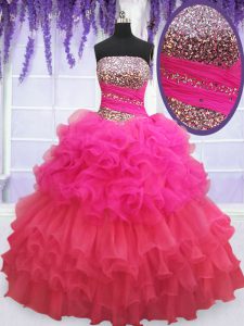 Beading and Ruffles and Ruffled Layers and Sequins Quinceanera Dresses Multi-color Lace Up Sleeveless Floor Length