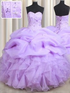 Pick Ups Floor Length Ball Gowns Sleeveless Lavender 15th Birthday Dress Lace Up