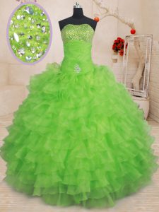 Noble Sweet 16 Dress Military Ball and Sweet 16 and Quinceanera and For with Beading and Ruffled Layers Strapless Sleeveless Lace Up