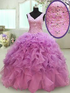 Elegant Floor Length Ball Gowns Sleeveless Lilac Ball Gown Prom Dress Lace Up