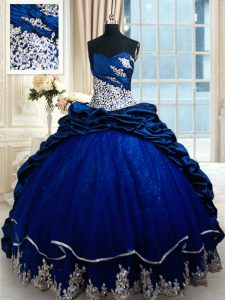 Royal Blue Ball Gowns Appliques and Pick Ups Sweet 16 Dresses Lace Up Taffeta Sleeveless