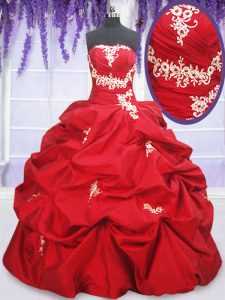 Ideal Appliques and Pick Ups Sweet 16 Dresses Red Lace Up Sleeveless Floor Length