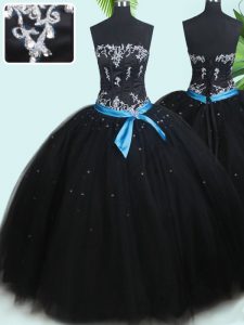 Flare Sleeveless Beading and Belt Lace Up Dama Dress for Quinceanera
