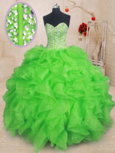 High Quality Organza Lace Up Sweetheart Sleeveless Floor Length 15 Quinceanera Dress Beading and Ruffles