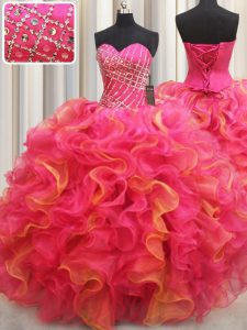Stunning Sleeveless Organza Floor Length Lace Up Quinceanera Gown in Multi-color with Beading and Ruffles