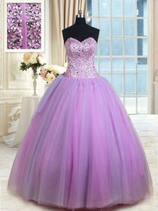 Beading Quinceanera Court Dresses Lavender Lace Up Sleeveless Floor Length