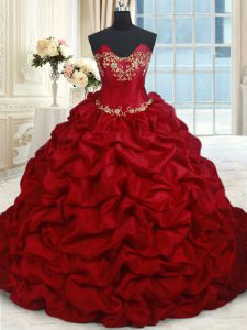 Dynamic Floor Length Wine Red 15th Birthday Dress Taffeta Sleeveless Beading and Pick Ups