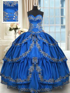 Sexy Blue Ball Gowns Beading and Embroidery and Ruffled Layers 15 Quinceanera Dress Lace Up Taffeta Sleeveless Floor Length