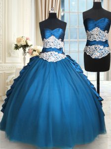Elegant Teal Ball Gowns Beading and Lace Sweet 16 Dress Lace Up Taffeta and Tulle Sleeveless Floor Length