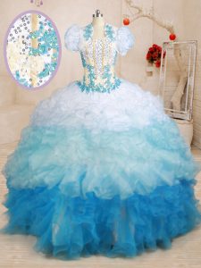 With Train Lace Up 15 Quinceanera Dress Multi-color for Military Ball and Sweet 16 and Quinceanera with Beading and Appliques and Ruffles Brush Train