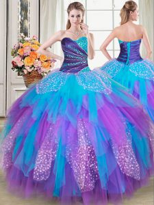 Floor Length Multi-color Quince Ball Gowns Sweetheart Sleeveless Lace Up