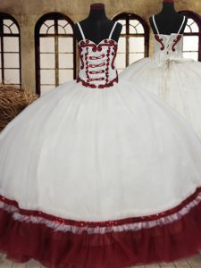 White And Red Ball Gowns Straps Sleeveless Organza Floor Length Lace Up Beading Ball Gown Prom Dress