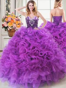 Attractive Sweetheart Sleeveless Lace Up Sweet 16 Quinceanera Dress Eggplant Purple Organza