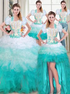Trendy Four Piece Multi-color Vestidos de Quinceanera Military Ball and Sweet 16 and Quinceanera and For with Beading and Appliques and Ruffles Sweetheart Sleeveless Lace Up