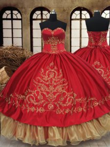 Great Organza and Taffeta Sweetheart Sleeveless Lace Up Beading and Embroidery Sweet 16 Dresses in Wine Red