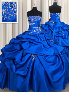 Royal Blue Strapless Lace Up Beading and Pick Ups Sweet 16 Dresses Sleeveless