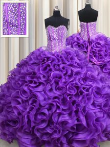Decent Floor Length Eggplant Purple 15th Birthday Dress Sweetheart Sleeveless Lace Up
