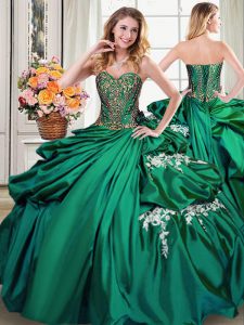 New Arrival Dark Green Sleeveless Floor Length Beading and Appliques and Pick Ups Lace Up Quinceanera Gown