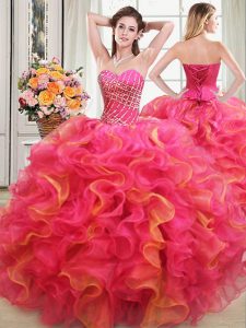 Multi-color Sleeveless Floor Length Beading and Ruffles Lace Up 15 Quinceanera Dress