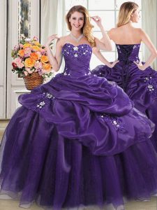 Simple Purple Sleeveless Appliques and Pick Ups Floor Length 15th Birthday Dress