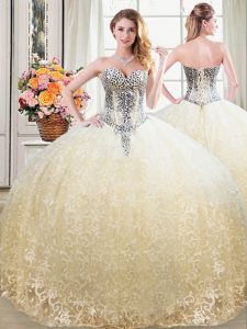 Unique Champagne Sleeveless Floor Length Beading and Lace Lace Up Sweet 16 Quinceanera Dress