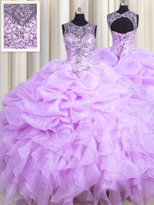 Custom Fit Scoop Pick Ups Floor Length Ball Gowns Sleeveless Lavender Sweet 16 Dress Lace Up