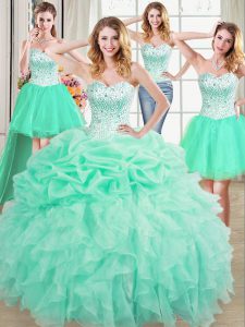Four Piece Pick Ups Floor Length Apple Green Quinceanera Dress Sweetheart Sleeveless Lace Up