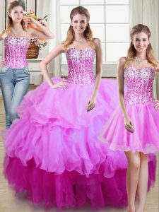 Three Piece Multi-color Ball Gowns Organza Sweetheart Sleeveless Ruffles and Sequins Floor Length Lace Up Quinceanera Dresses