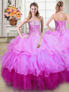 Ruffles and Sequins Quinceanera Gown Multi-color Lace Up Sleeveless Floor Length