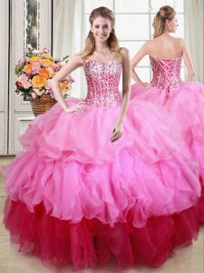 Colorful Sleeveless Lace Up Floor Length Ruffles and Sequins 15 Quinceanera Dress