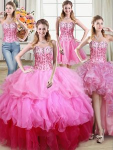 Four Piece Multi-color 15th Birthday Dress Military Ball and Sweet 16 and Quinceanera and For with Ruffles and Sequins Sweetheart Sleeveless Lace Up