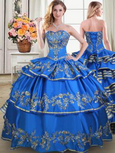 Enchanting Blue Lace Up 15th Birthday Dress Beading and Embroidery and Ruffled Layers Sleeveless Floor Length