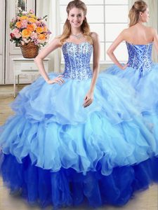 Luxurious Sleeveless Ruffles and Sequins Lace Up Quinceanera Dresses